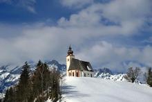 zimní krajina, kostel